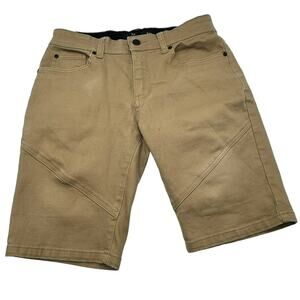 NICK DANGER Men's 32‎ Tan khaki Shorts Stitching Pockets Camping Hiking Gorpcore